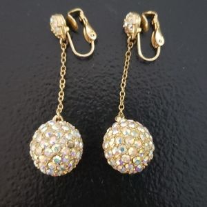 Vintage Clip AB Rhinestone Earrings